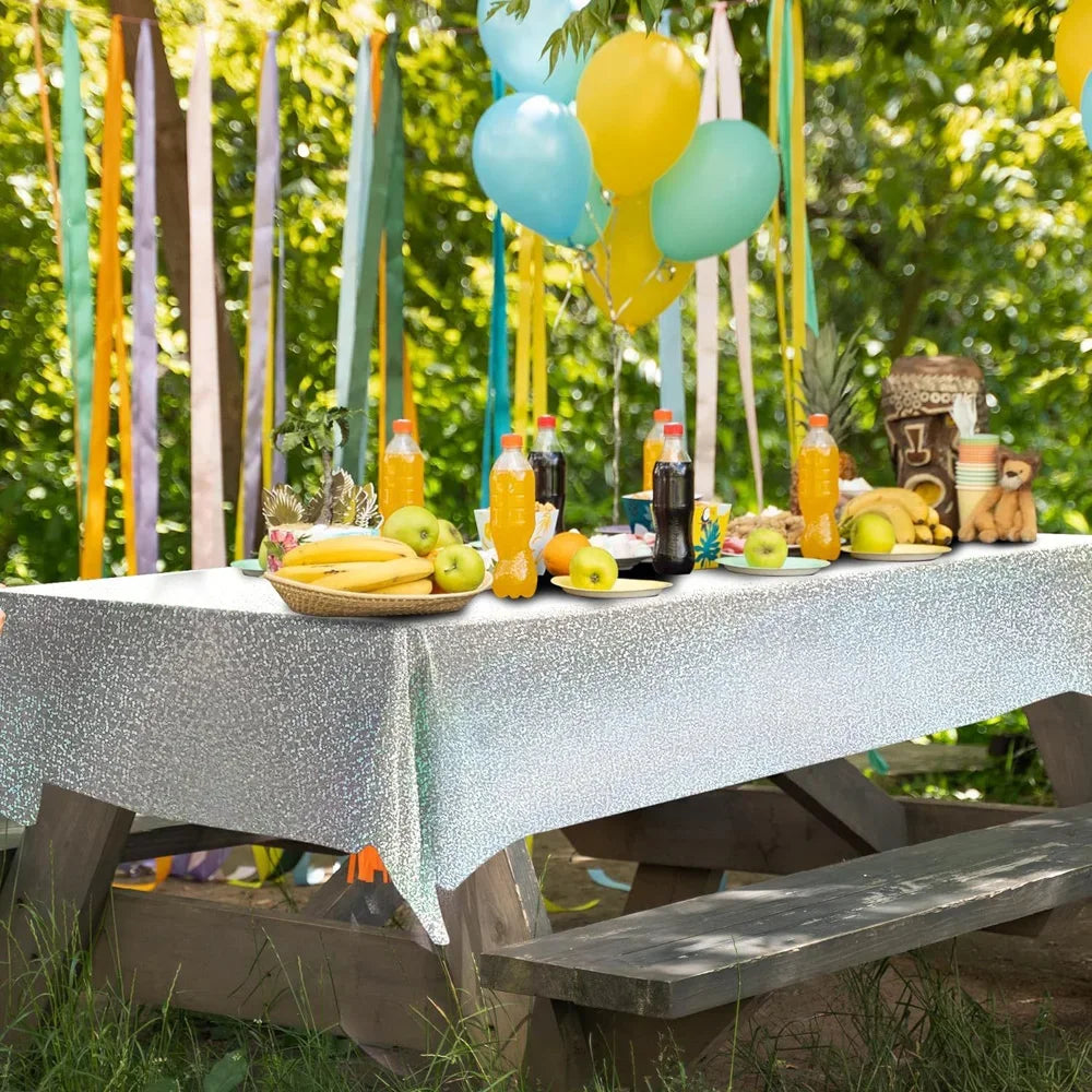 nappe argentée pailletée moderne table occasionnelle serviettes incluses six personnes