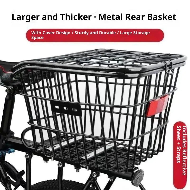 panier arrière vélo noir treillis métallique rustique utilitaire 38cm large 31cm profond 26cm haut