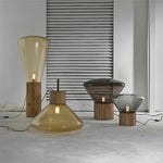 lampe poser transparente bois minimaliste moderne ampoule led base bois conique