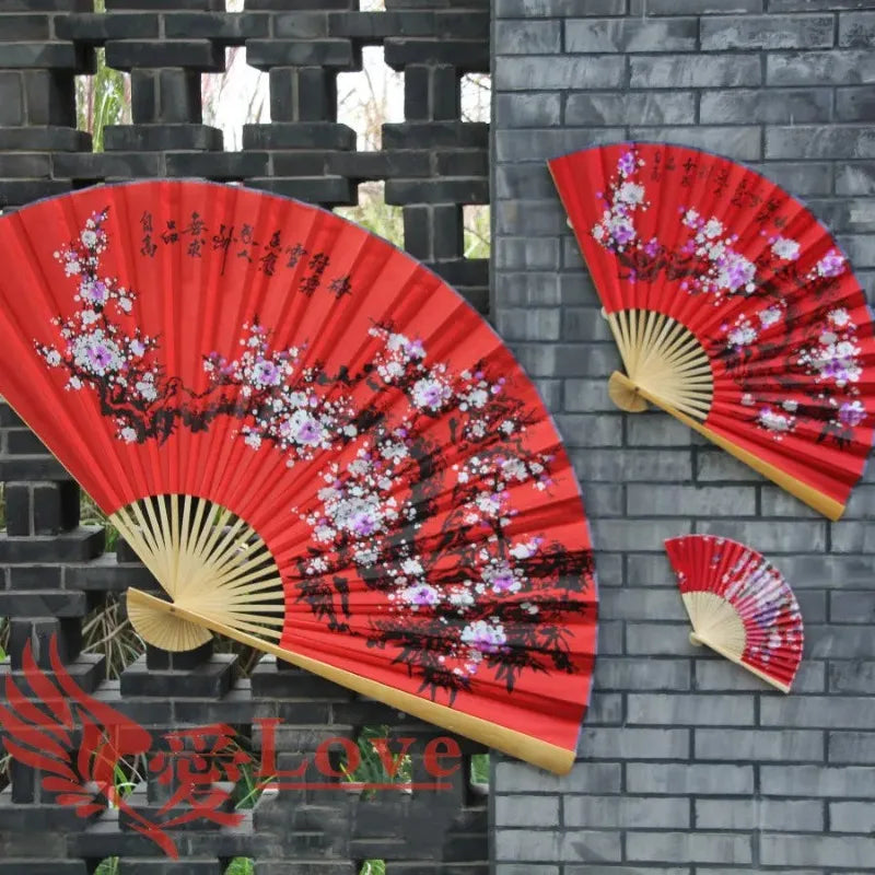 ventilateur pliant traditionnel asiatique motif floral rouge beige violet noir