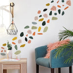 stickers muraux modernes abstraits vert orange rose noir beige formes géométriques points noirs chambre