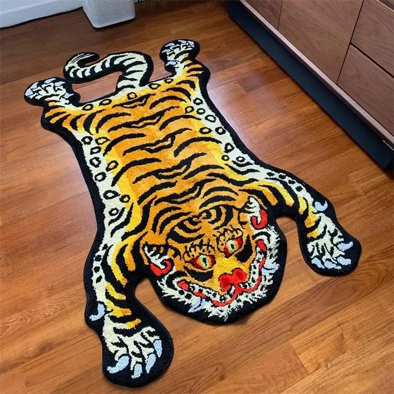tapis imitation cachemire motif tigre polyester antidérapant moderne orange noir blanc bleu rose jaune