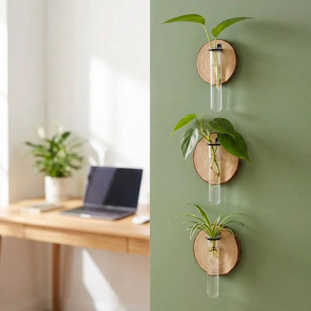 vase mural transparent moderne rustique bois décoration intérieure plantes hydroponiques