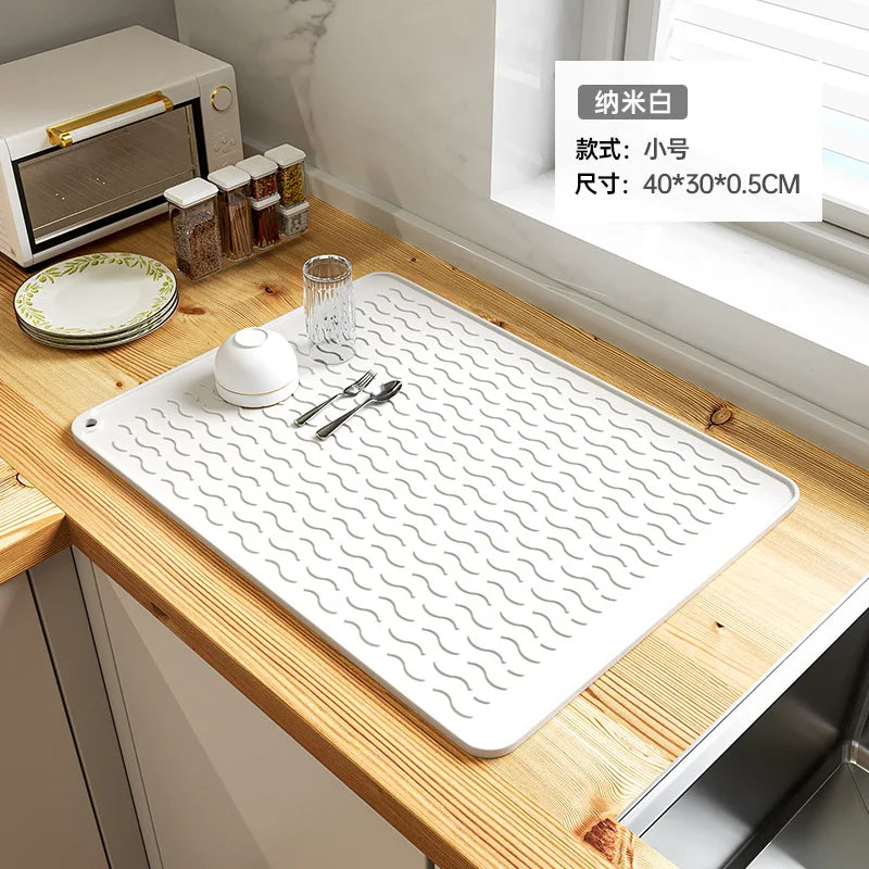 tapis protection table silicone moderne rayures ondulées gris clair blanc