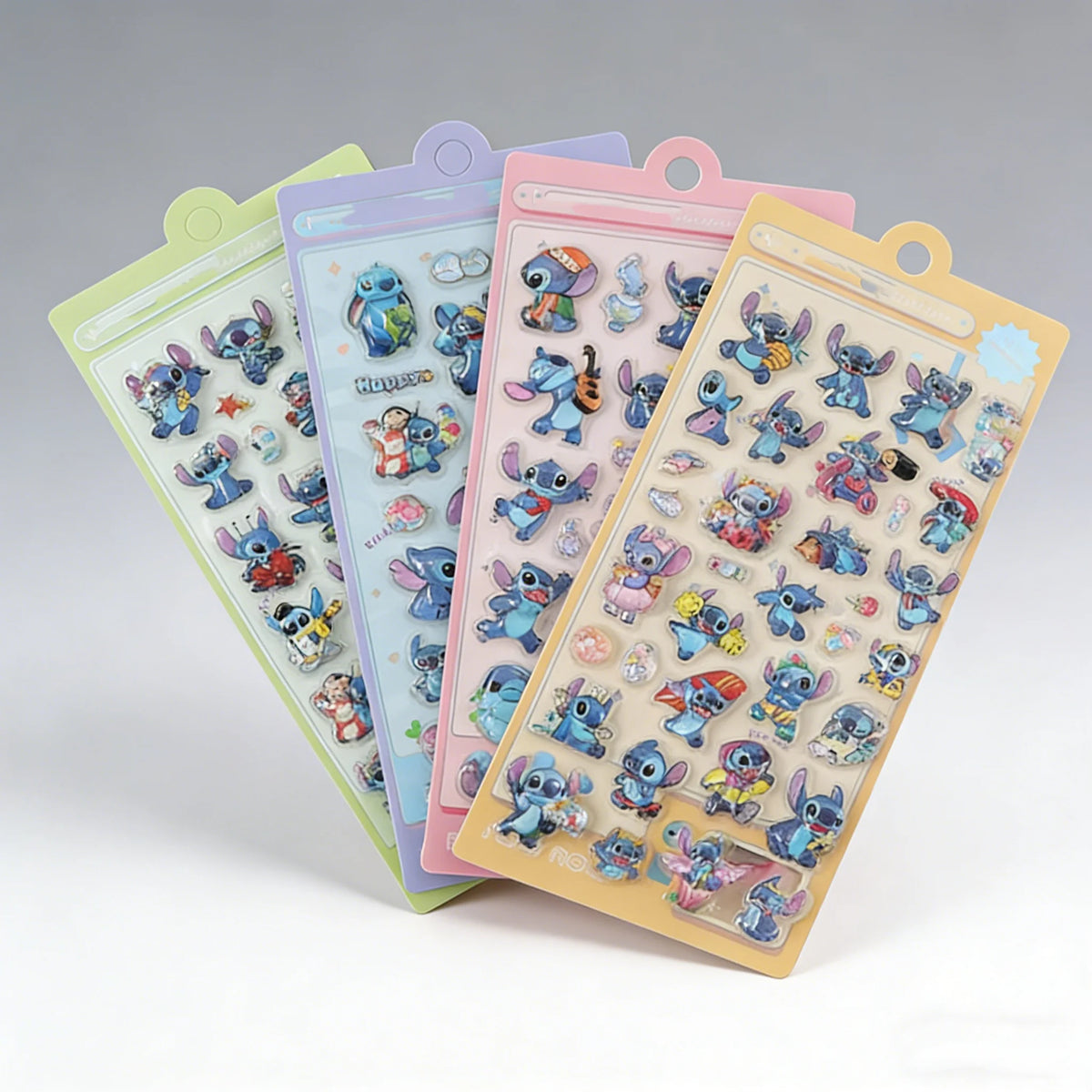 autocollants 3D cartoon personnages animés transparents bleu rose vert jaune violet musique nourriture décoration