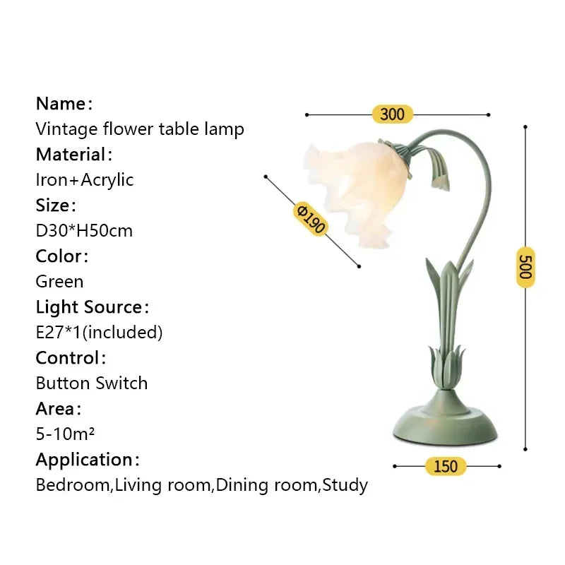 lampe table moderne fleur vert rose abat jour blanc chambre coucher led verre trempé