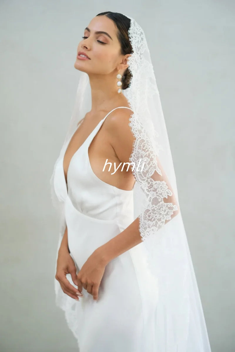 voile mariée blanc dentelle bordure élégante monocouche longue robe mariée adulte