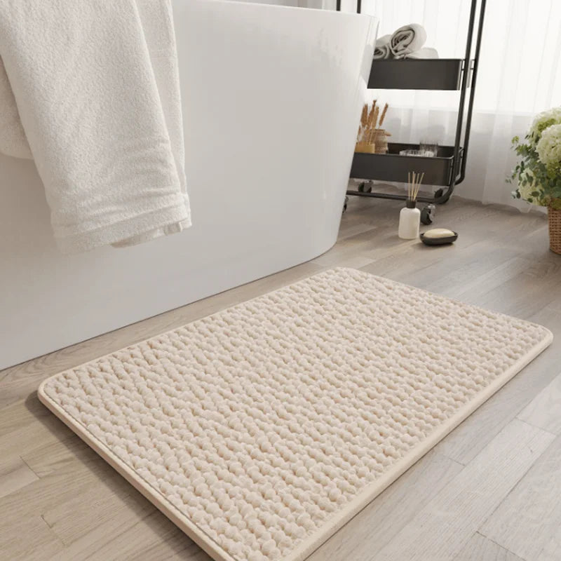 tapis bain antidérapant résistant décoloration texture boule coton moderne beige marron ovale carré polyester