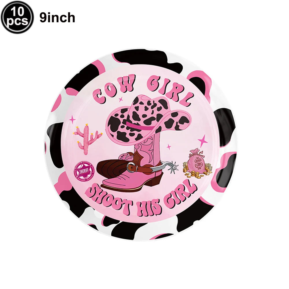 accessoires fête cowgirl thème western rose noir blanc toppers cupcakes assiettes pouces autocollants guirlande