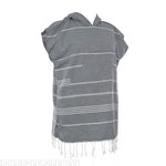 Poncho rayé bleu clair rose pâle gris poncho plage coton polyester poche franges