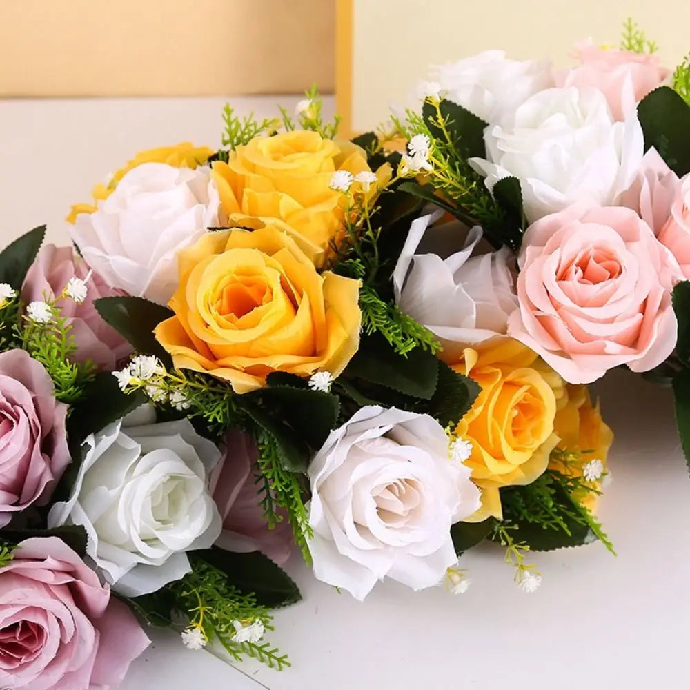 décoration mariage bouquet roses artificielles feuilles vertes anniversaire baby shower intérieur classique blanc rose