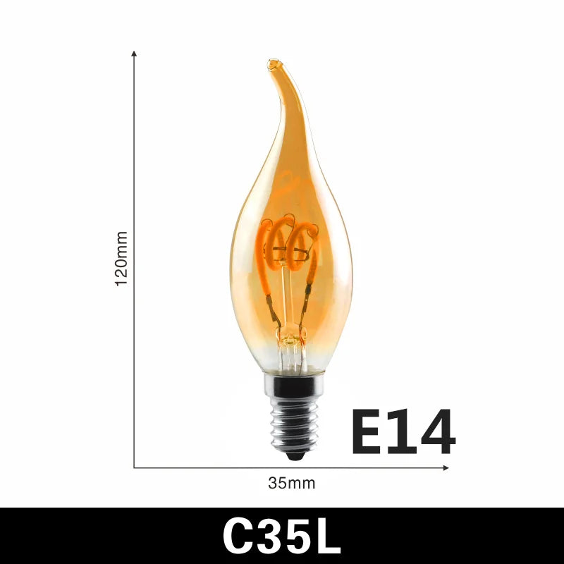 ampoules led spirale dorée retro translucides 2200k e27 4w 220v a60 c35 t45 st64