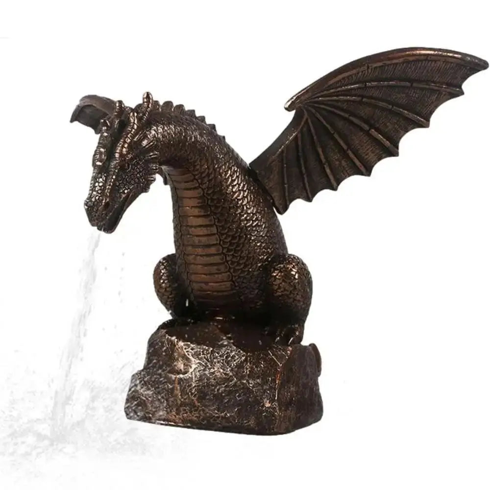 fontaine décoration extérieure dragon bronze ailes écailles eau médiévale fantastiqueextérieur jardin résine