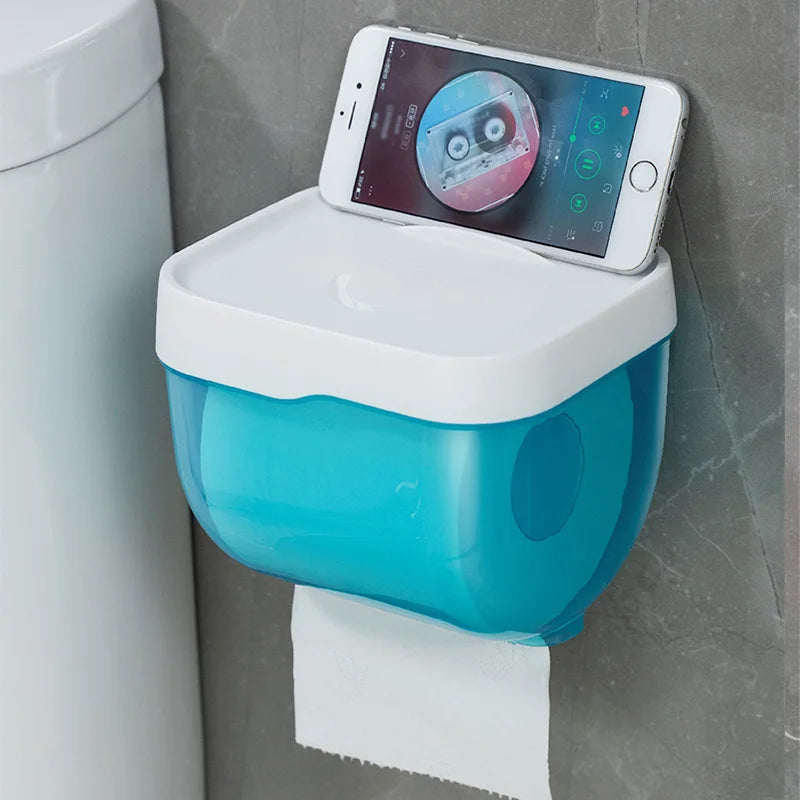distributeur papier toilette mural moderne transparent blanc rouge bleu adhésif pratique plateau supérieur