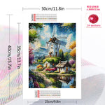puzzle diamant paysage rural moulin vent maison fleurs arbres lac montagnes blanc vert bleu