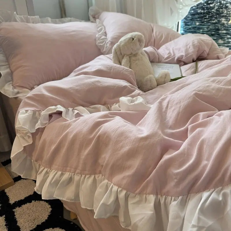 ensemble literie princesse rose housse couette drap taies oreiller doux coton coton doux
