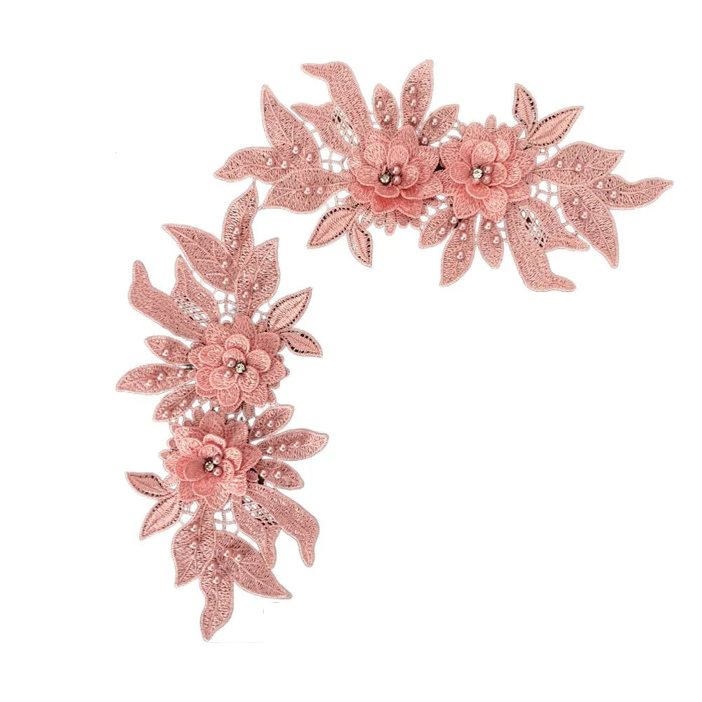 applique textile floral brodé dentelle polyester coton noir blanc rose or argent