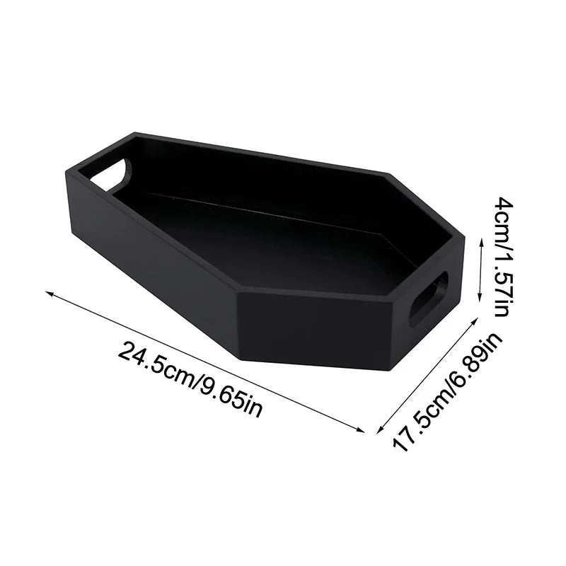 plateau coffret cercueil noir décoration halloween gothique araignées chauves souris citrouille crâne bijoux