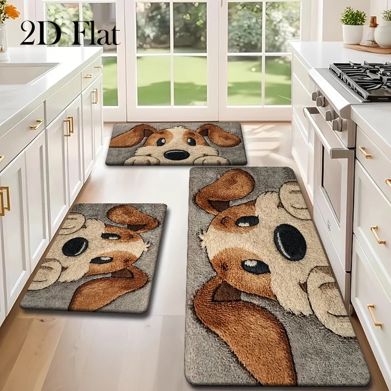 tapis doux marron gris chien dessin animé moderne intérieur décoration cuisine salon