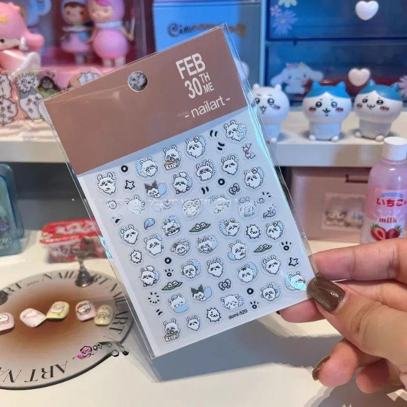 autocollants ongles dessins animés chats coeurs étoiles blanc bleu noir rose transparents mignons DIY