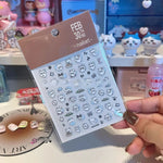 autocollants ongles dessins animés chats coeurs étoiles blanc bleu noir rose transparents mignons DIY