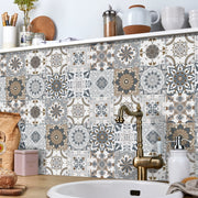 autocollants carreaux pvc 24 pièces motifs floraux géométriques beige gris blanc