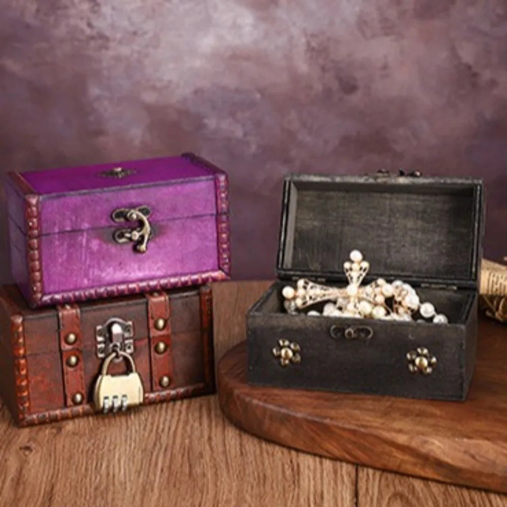 boîte bijoux vintage bois marron violet cadenas intérieur velours