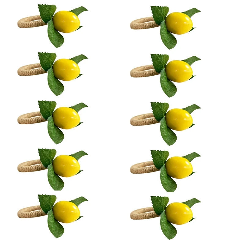 anneau serviette jaune fruit feuilles vert rustique mariage banquet decorative 10cm
