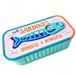 boîte sardines décorative poisson stylisé not sardines skinless boneless rose bleu blanc