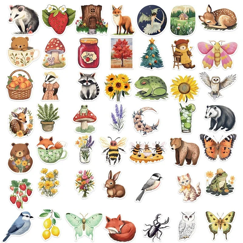stickers pvc animaux fruits fleurs adhésifs scrapbooking décoration papeterie école divers motifs pack 10pcs