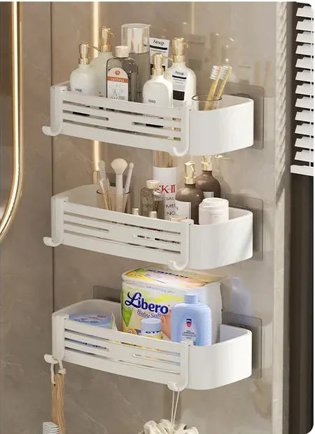 étagère murale moderne trois niveaux gris métallisé adhésif salle bain porte savon porte serviettes