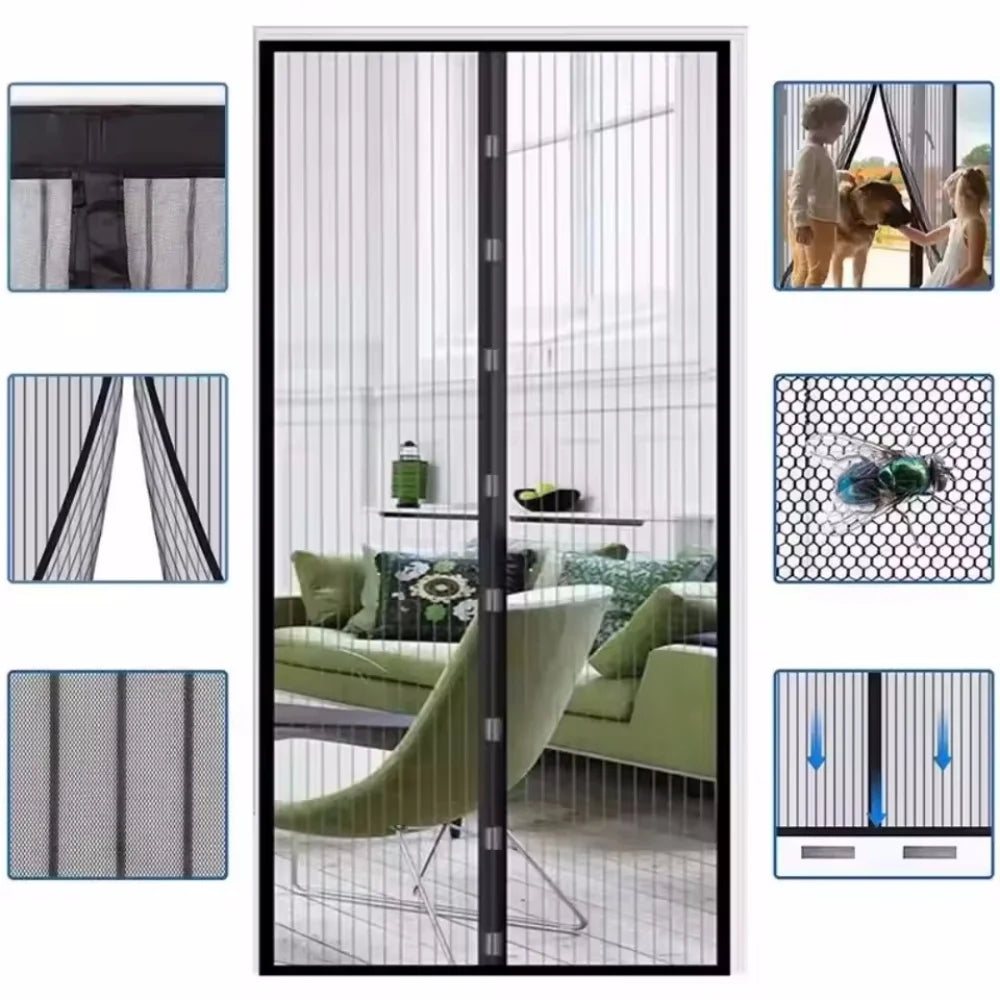 rideau porte maille fine velcro anti insectes noir moderne auto agrippant 100x210cm
