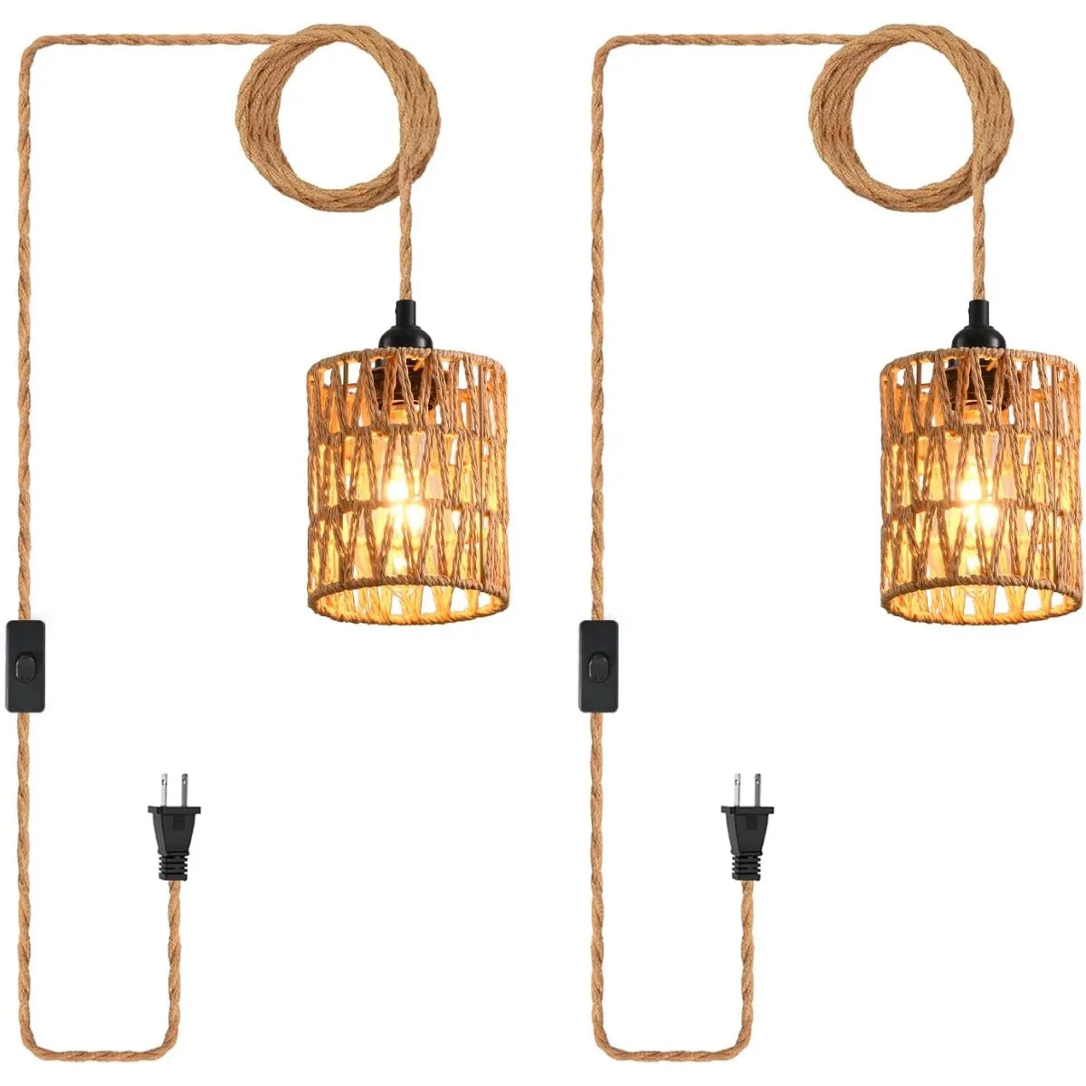 lampe suspendue tressée rustique interrupteur câble 45mètres éclairage 510m² boho chic chambre cuisine