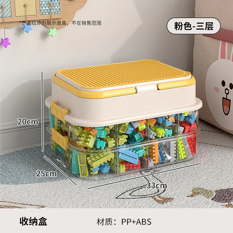 boîtes rangement jouets transparentes plaques lego like poignées couleurs blanc jaune vert bleu rouge
