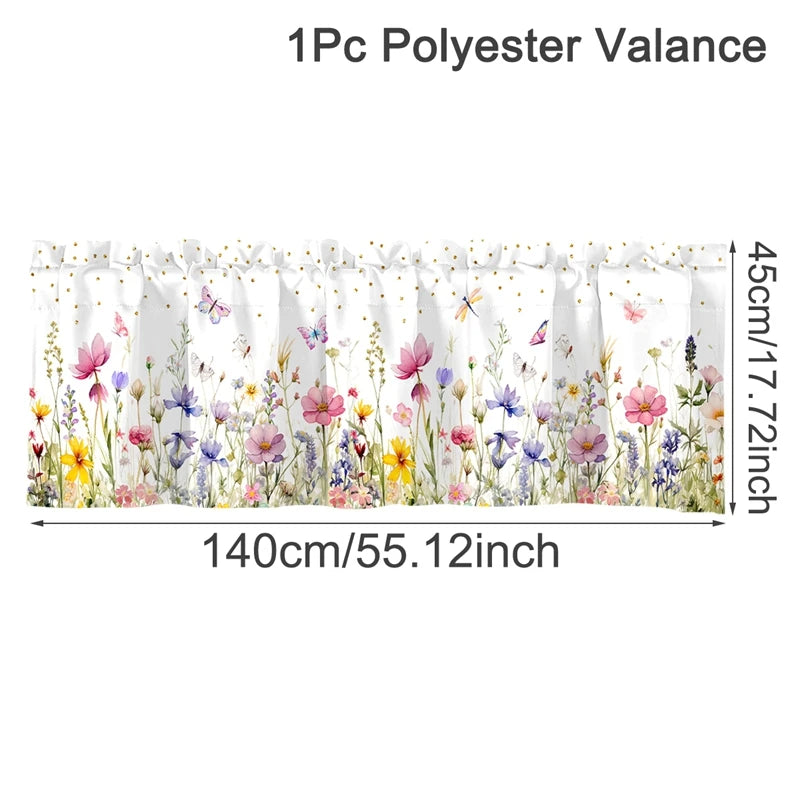 rideau floral printemps tournesol eucalyptus sauvage fleuri décoration fenêtre cuisine chambre semi transparent polyester