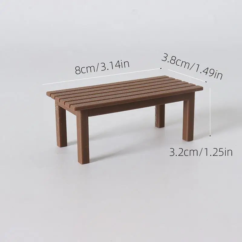 meubles miniatures rustiques banc marron aspect bois livre tasse table jeu imitation poupées maison