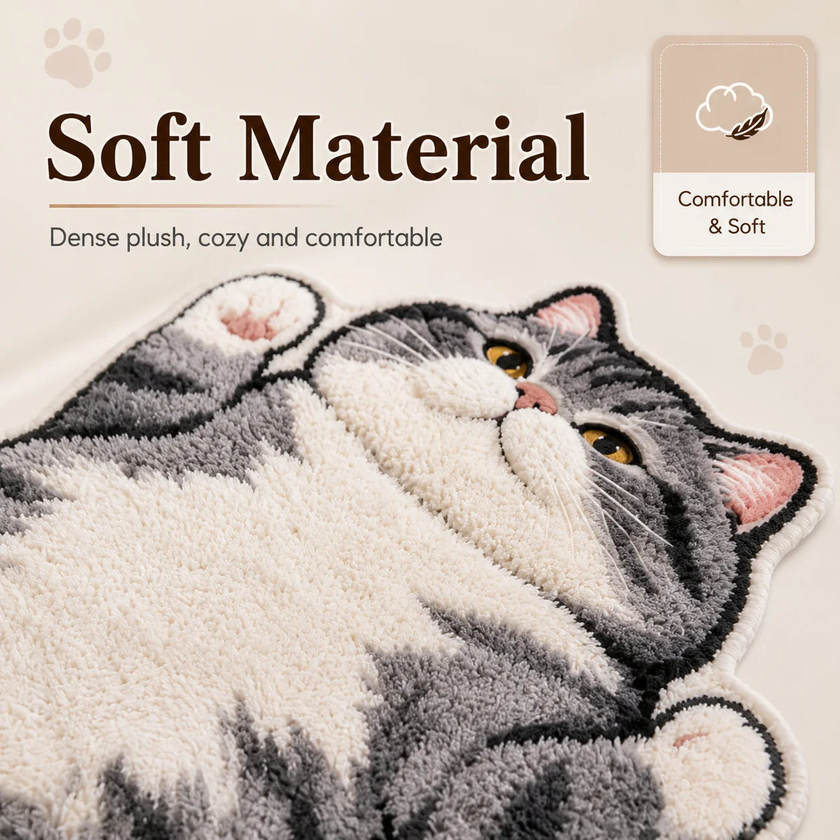 tapis doux peluche chat cartoon gris blanc noir 40x60cm 50x80cm