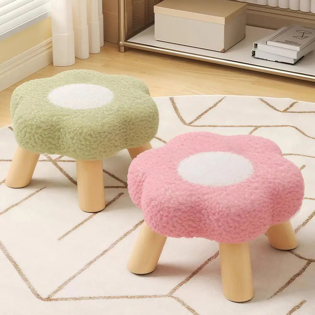 tabouret fleur pieds bois coussin peluche doux moderne rose vert jaune rouge chambre
