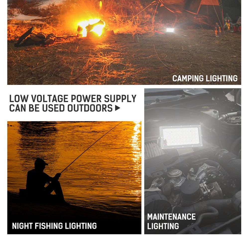 projecteur led 12v 100w ip66 gris blanc moderne camping pêche ajustable 180
