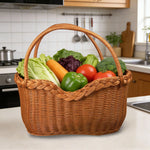 panier tressé marron clair traditionnel réutilisable poignées fruits légumes décoration maison jardin