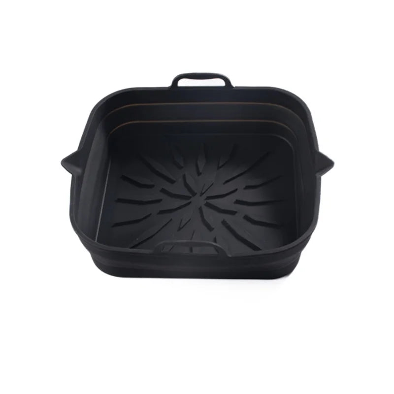 plateau silicone air fryer poignées côtés frites nervures surface intérieure utilitaire gris foncé