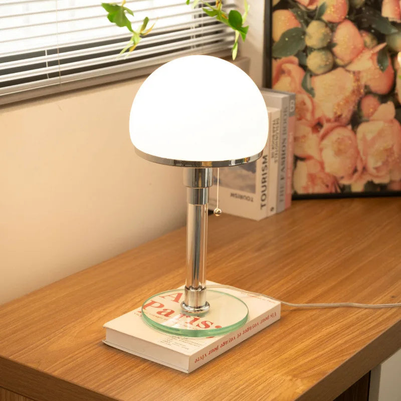 lampe table moderne boule verre blanc chrome interrupteur bouton led e27
