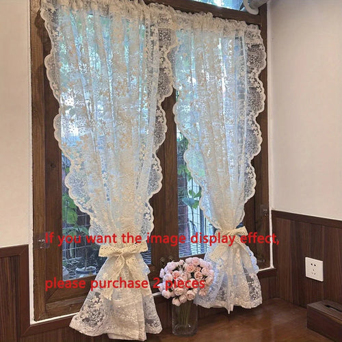 rideau dentelle florale vintage blanc cassé chambre moderne festonné romantique