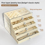 boîte bijoux velours beige clair poignées moderne rangement colliers bagues montres boucles d'oreilles
