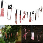 décoration halloween fanion sang rouge noir scies couteaux mains pieds clips festive