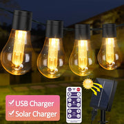 guirlande solaire led 10m ampoules edison vintage orangé ambre extérieur jardin terrasse filaments transparents