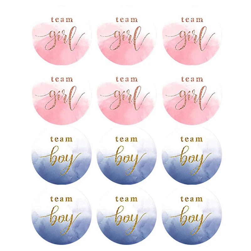 étiquettes autocollantes team girl team boy coeurs dorés motifs abstraits moderne élégants rose bleu