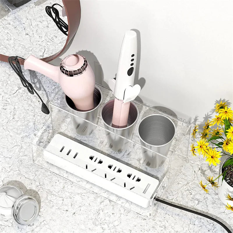 organisateur cosmétique transparent moderne brosse sèche cheveux pinceau produits makeup brosses plateaux flacons minimalistes
