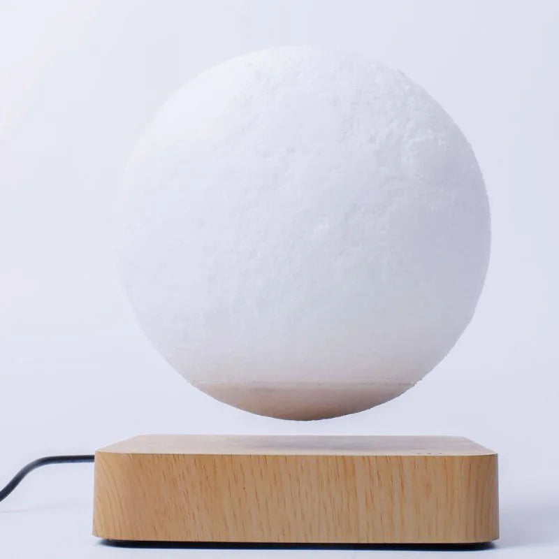 veilleuse led lune or blanc relief moderne aimant base bois cable noir decoration chambre