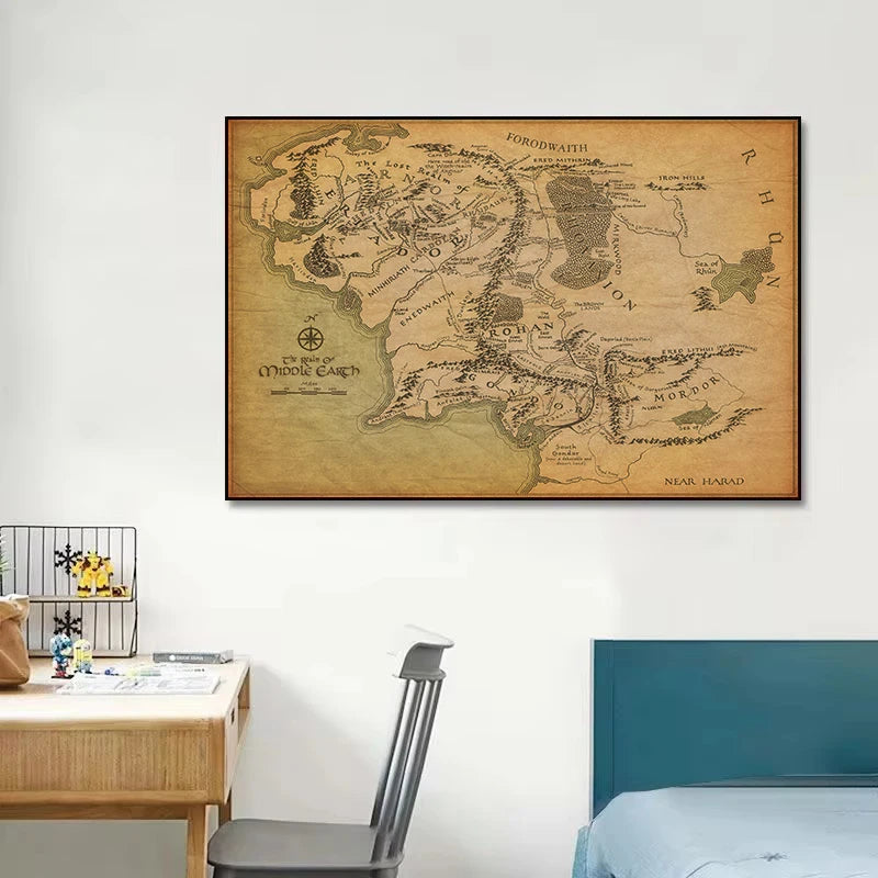 carte murale vintage cartographique toile beige nature morte sans cadre 30x40cm